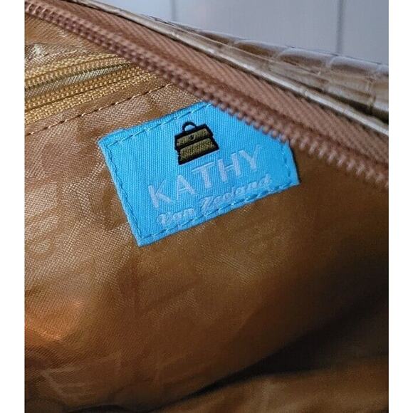 Kathy Van Zeeland Womens Pocketbook Golden Honey Croco Embossed Organizer Bag - Picture 7 of 16